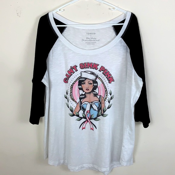 Torrid Black And White Basketball 3/4 Sleeves Can’t Sink Pink Tee Size 2X - Picture 2 of 6